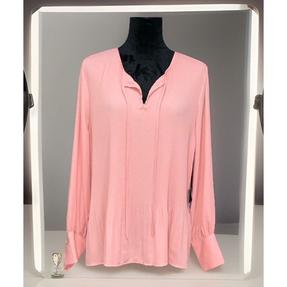 Simply Vera Vera Wang Women’s Pink Long Sleeve Pleated Chiffon Blouse Size XL